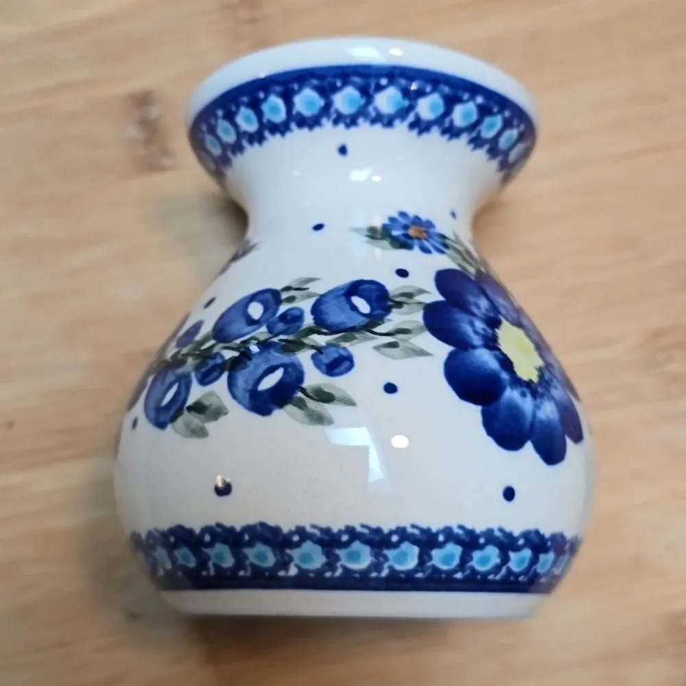 Polish Pottery Vase ~ Bubble ~ 4.25 inch ~ UNIKAT signature blue flower